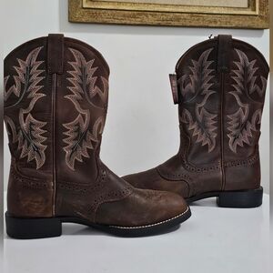 New Ariat Heritage Stockman Dark Brown Embroidered Western Boots Size 6.5